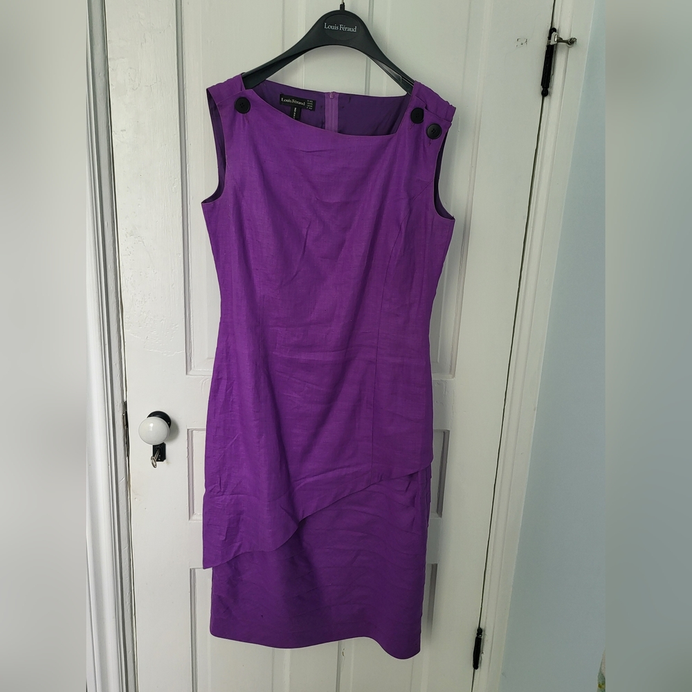 Louis Feraud Vintage size 12 purple 100% linen dress